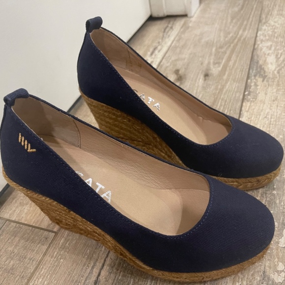 🆕 Viacata Barcelona Espadrilles  blue canvas wedge heel made in Spain size 36 - Picture 5 of 6